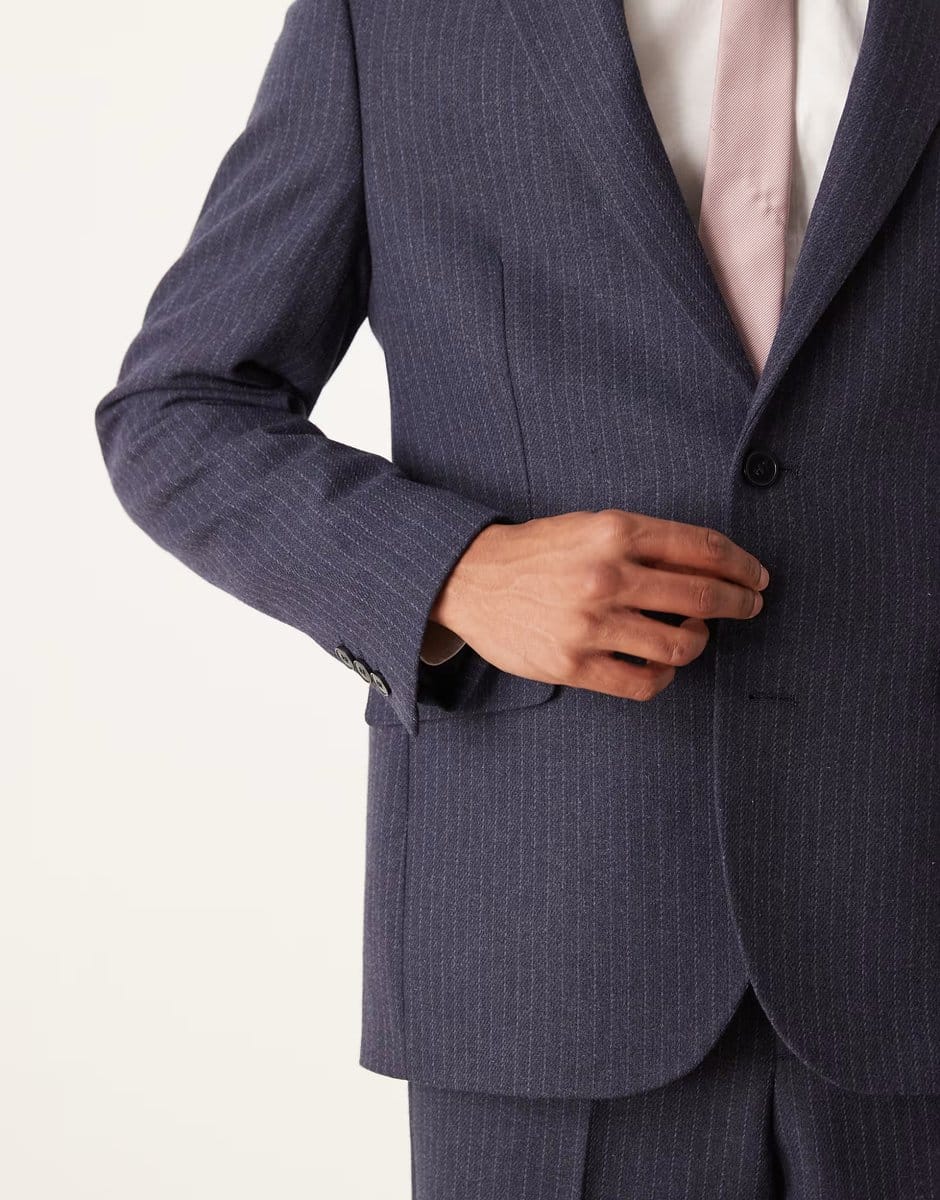 ASOS ASOS DESIGN regular wool suit jacket with navy pinstripe - 4