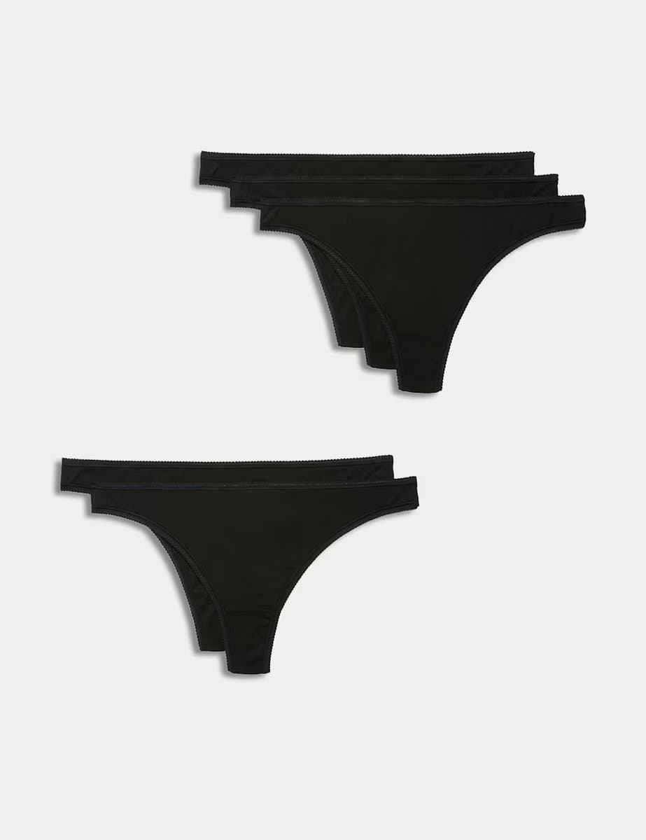 Marks & Spencer M&S 5pk Pure Cotton Thongs Black