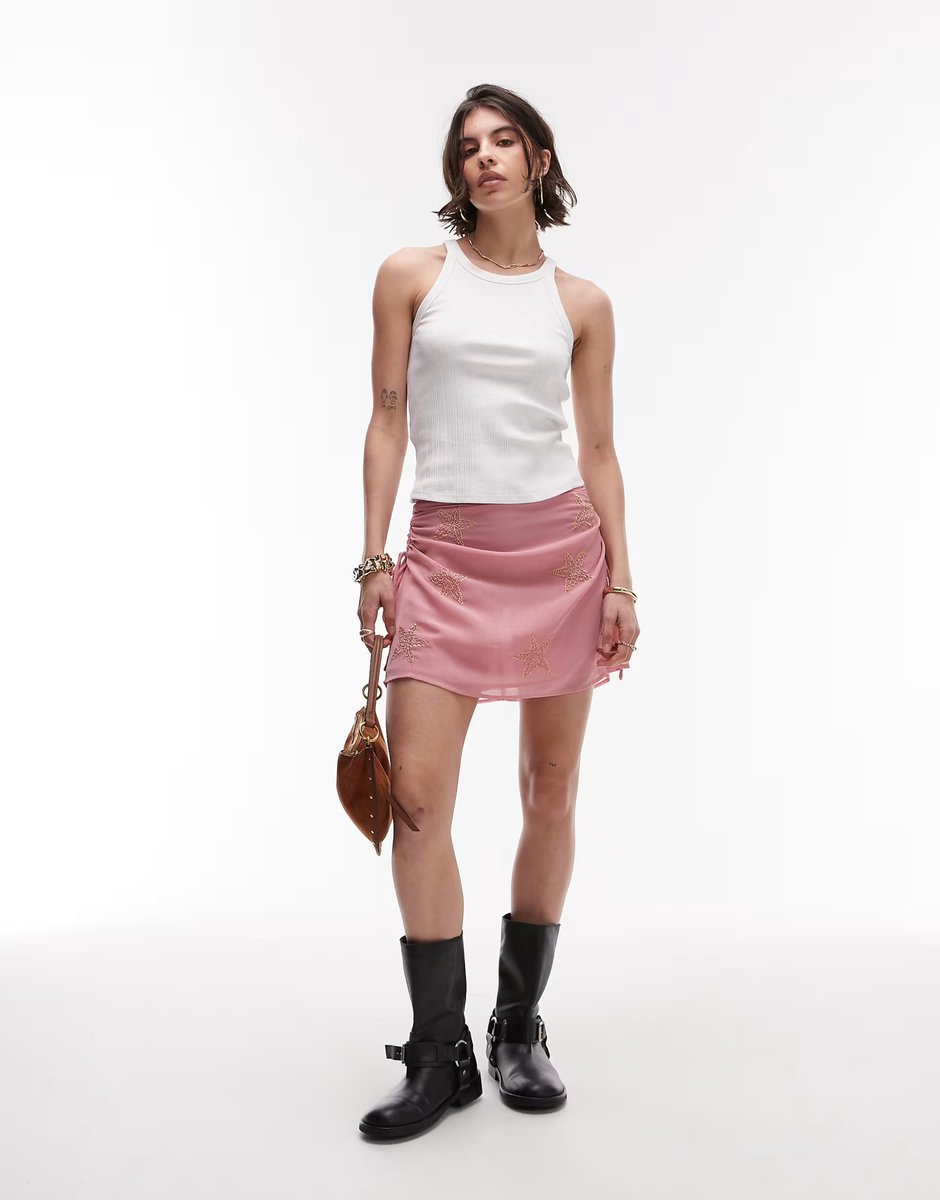 ASOS Topshop mini skirt with star beading in pink - 1