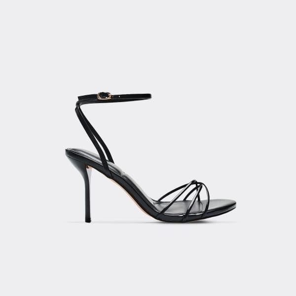 EGO Fango Strappy Detail Stiletto Heel In Black Faux Leather, Women's Size UK 3 - 1