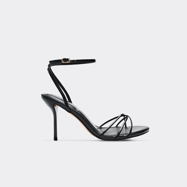 EGO Fango Strappy Detail Stiletto Heel In Black Faux Leather, Women's Size UK 3