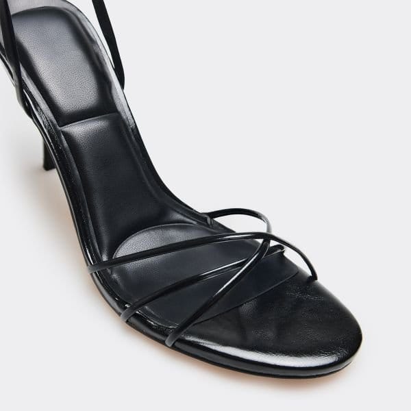 EGO Fango Strappy Detail Stiletto Heel In Black Faux Leather, Women's Size UK 3 - 2