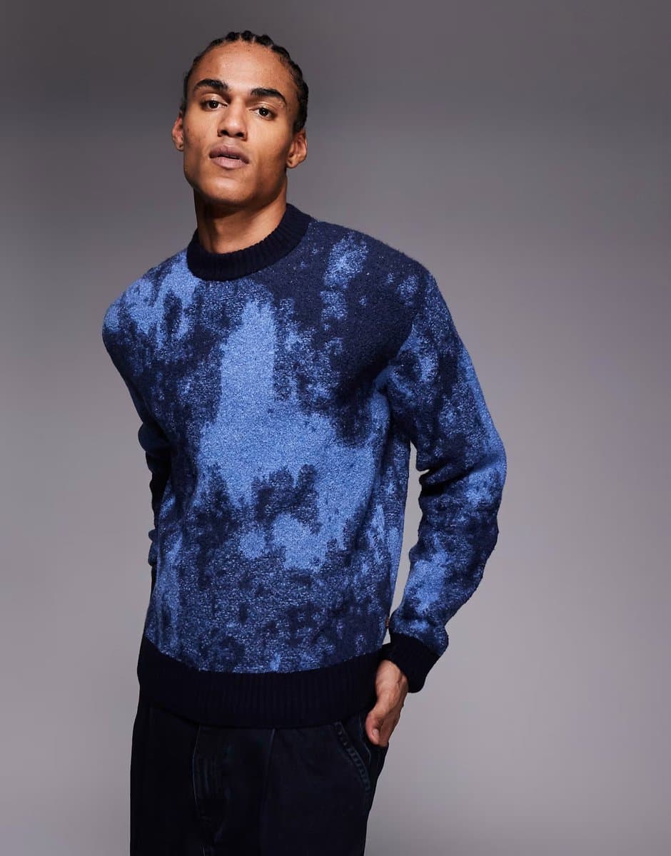 ASOS Boss Orange kradar relaxed fit camo crew neck knitted jumper in navy