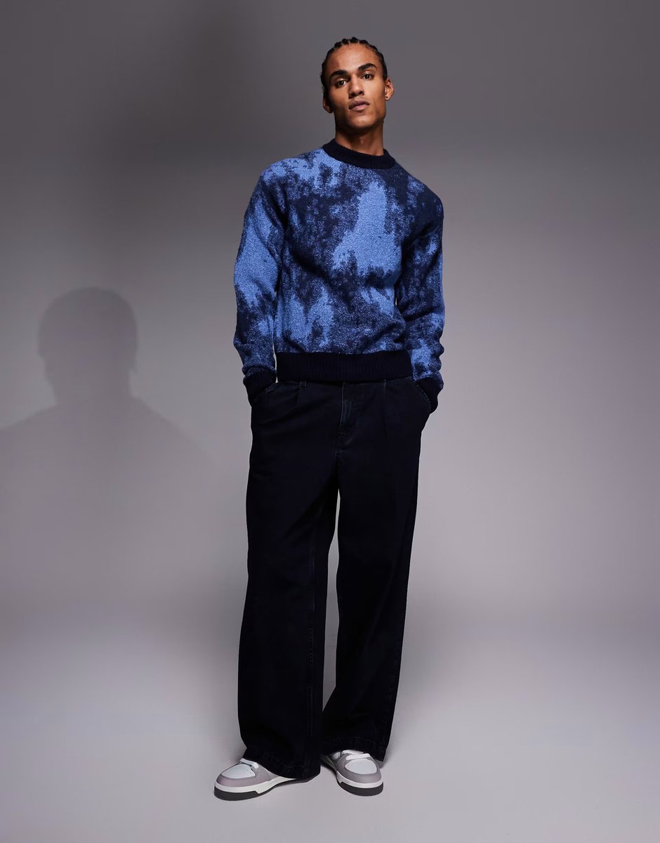 ASOS Boss Orange kradar relaxed fit camo crew neck knitted jumper in navy - 2