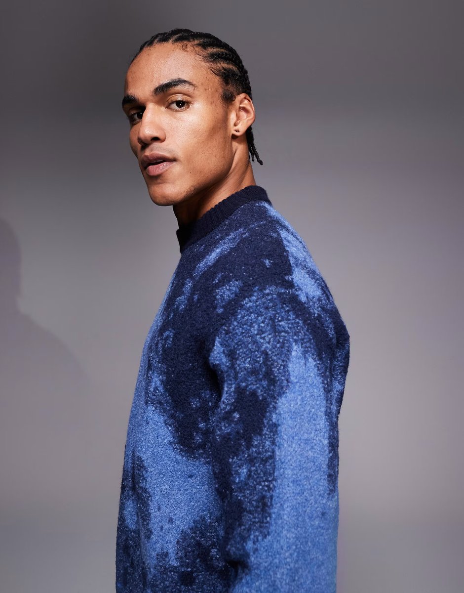 ASOS Boss Orange kradar relaxed fit camo crew neck knitted jumper in navy - 4