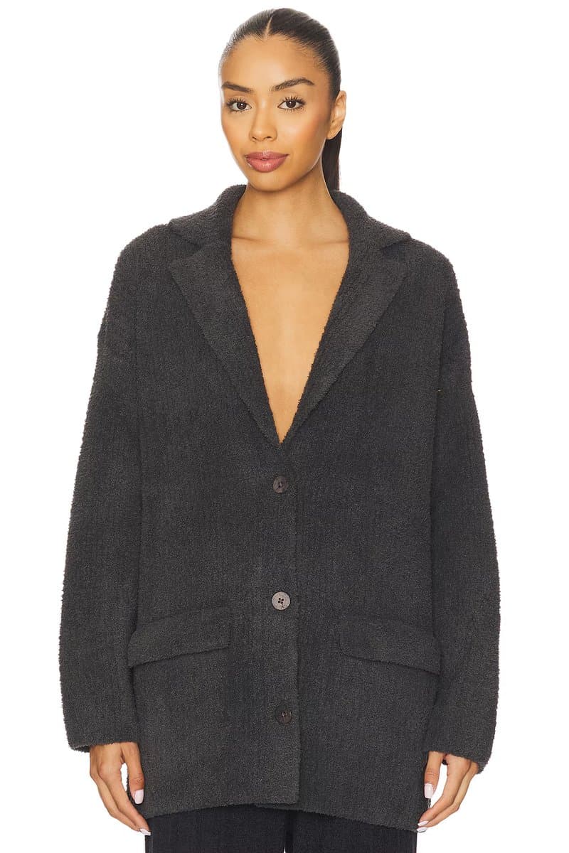 revolve Revolve CozyChic Rib Oversized Notch Collar Blazer in Carbon