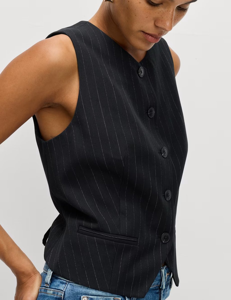 Marks & Spencer M&S Striped Collarless Waistcoat Navy Mix - 2