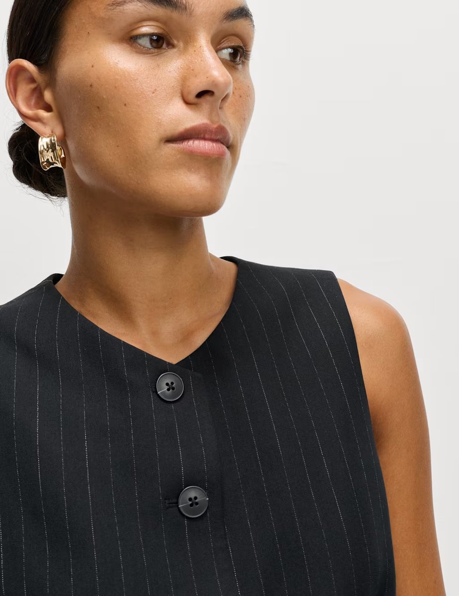 Marks & Spencer M&S Striped Collarless Waistcoat Navy Mix - 4