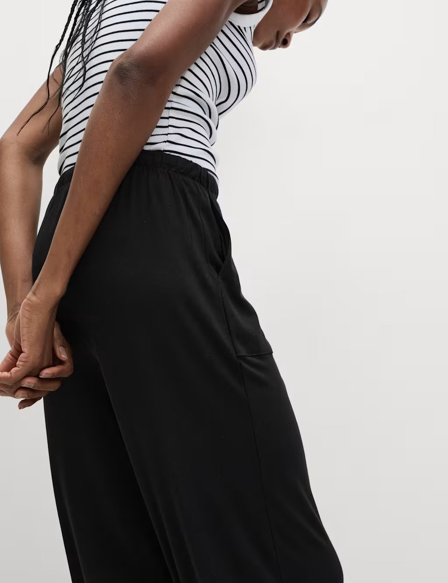 Marks & Spencer M&S Jersey Drawstring Pintuck Tapered Trousers Black - 2