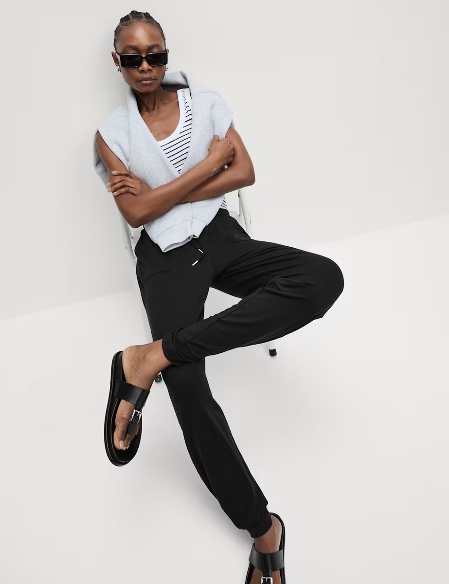 Marks & Spencer M&S Jersey Drawstring Pintuck Tapered Trousers Black - 3