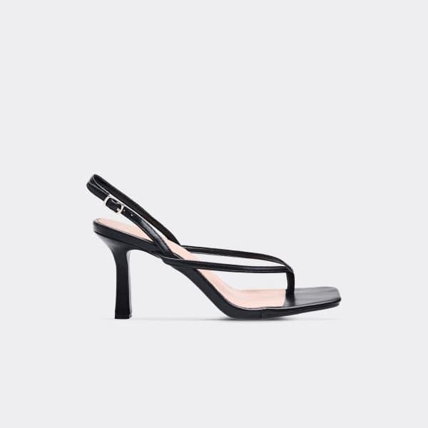 EGO Direction Thong Strap Square Toe Slingback Heel In Black Faux Leather, Women's Size UK 3