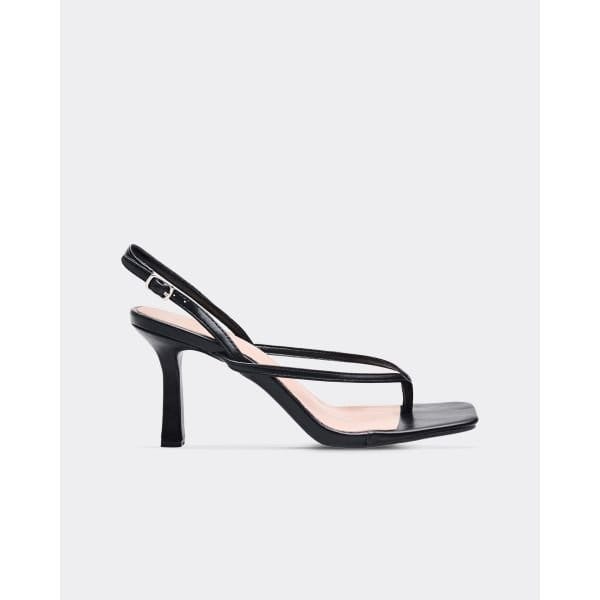 EGO Direction Thong Strap Square Toe Slingback Heel In Black Faux Leather, Women's Size UK 3 - 2