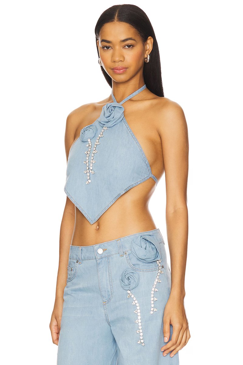 revolve Crystal Rosette Handkerchief Top - 3