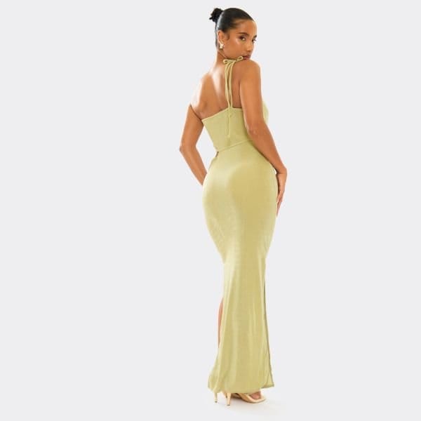 EGO Asymmetric One Shoulder Cut Out Detail Maxi Dress In Green, Women's Size UK 8 - 2