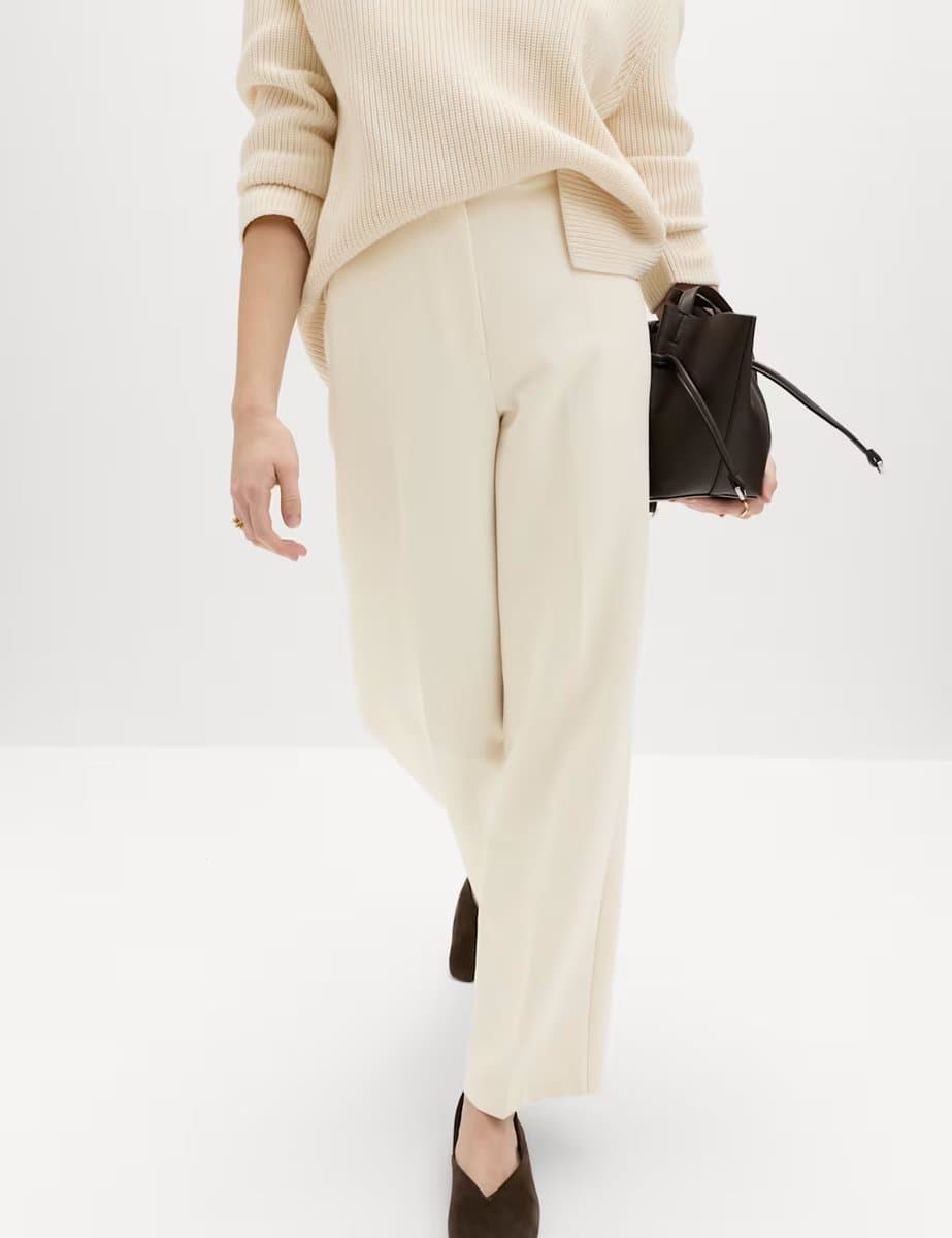 Marks & Spencer M&S Tailored Straight Leg Trousers in Ecru