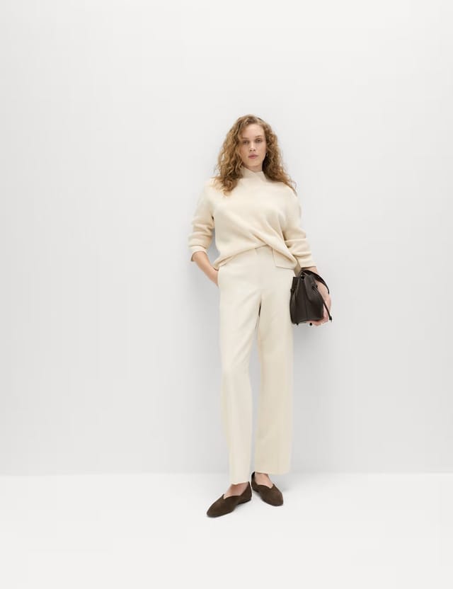 Marks & Spencer M&S Tailored Straight Leg Trousers Ecru - 3
