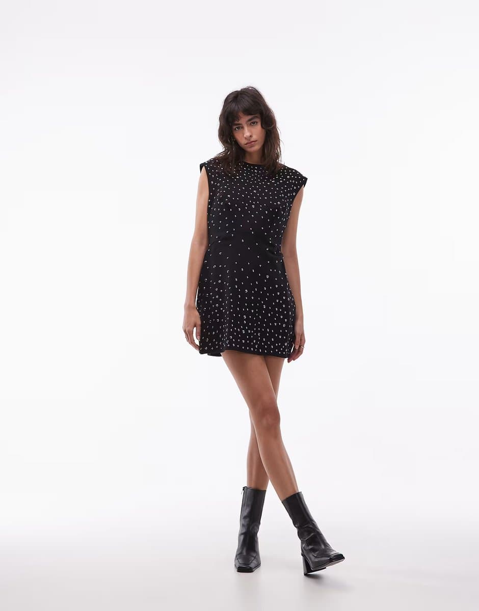 ASOS Allsaints tamara embellished mini dress in black