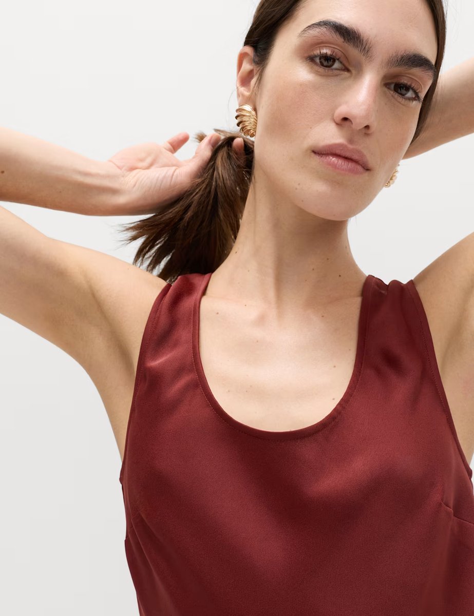 Marks & Spencer M&S Built Up Satin Midi Column Dress Rust - 2