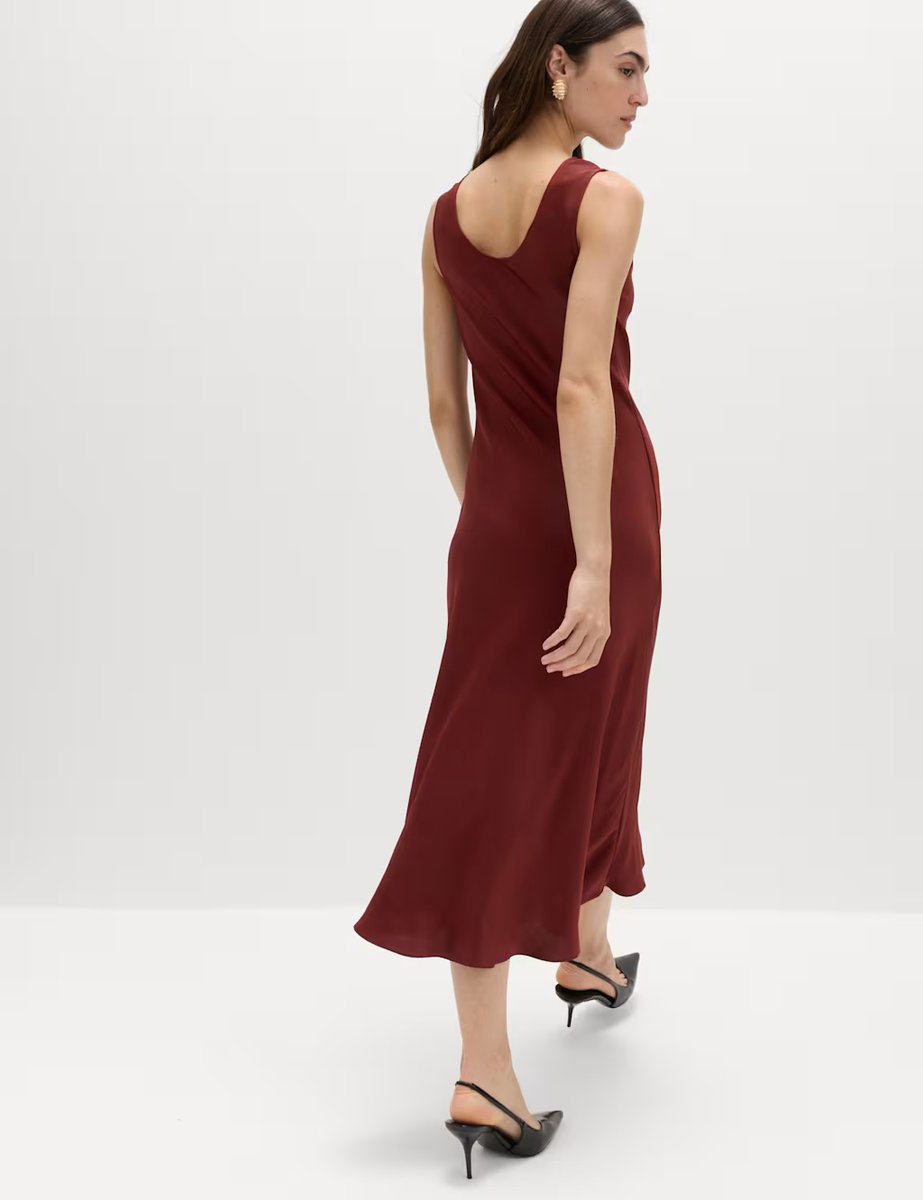 Marks & Spencer M&S Built Up Satin Midi Column Dress Rust - 3