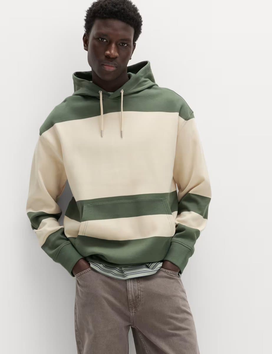 Marks & Spencer M&S Pure Cotton Colour Block Hoodie Moss Green