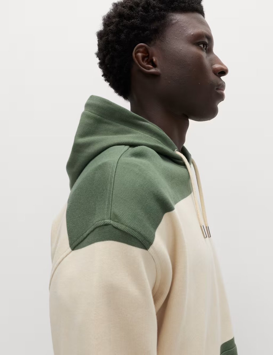 Marks & Spencer M&S Pure Cotton Colour Block Hoodie Moss Green - 2