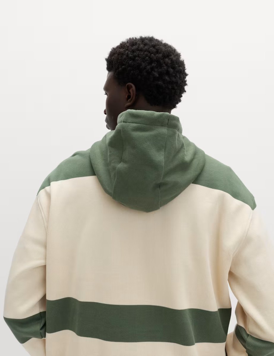 Marks & Spencer M&S Pure Cotton Colour Block Hoodie Moss Green - 3