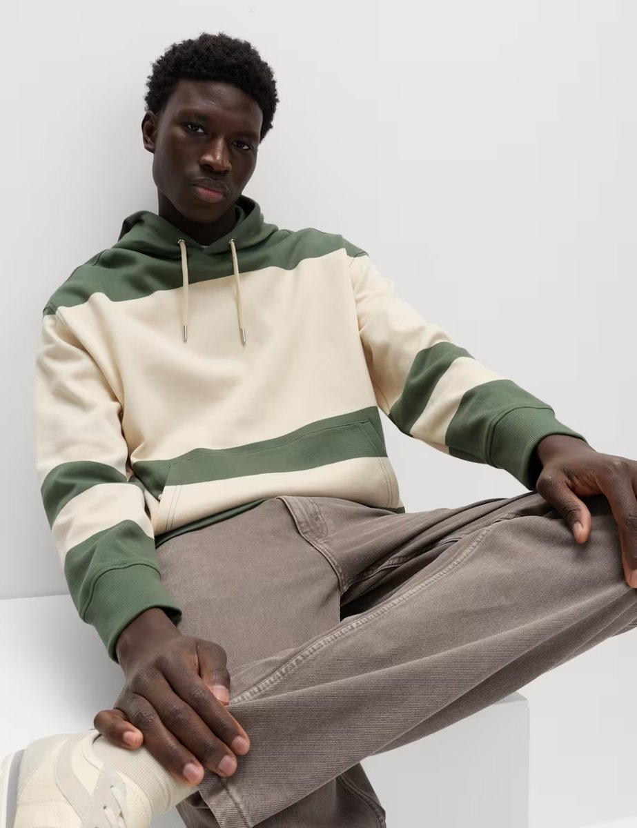 Marks & Spencer M&S Pure Cotton Colour Block Hoodie Moss Green - 4