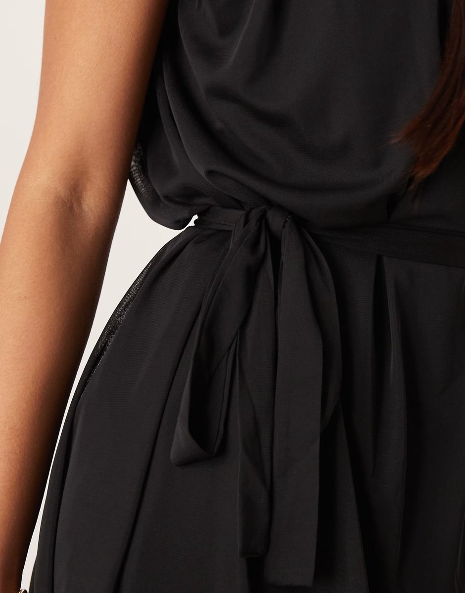 ASOS Vila tie waist chiffon mini dress in black - 4