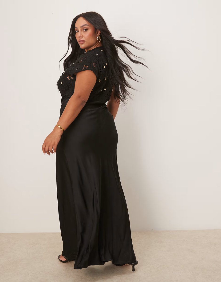 ASOS Never Fully Dressed Plus crochet shell maxi dress in black - 3