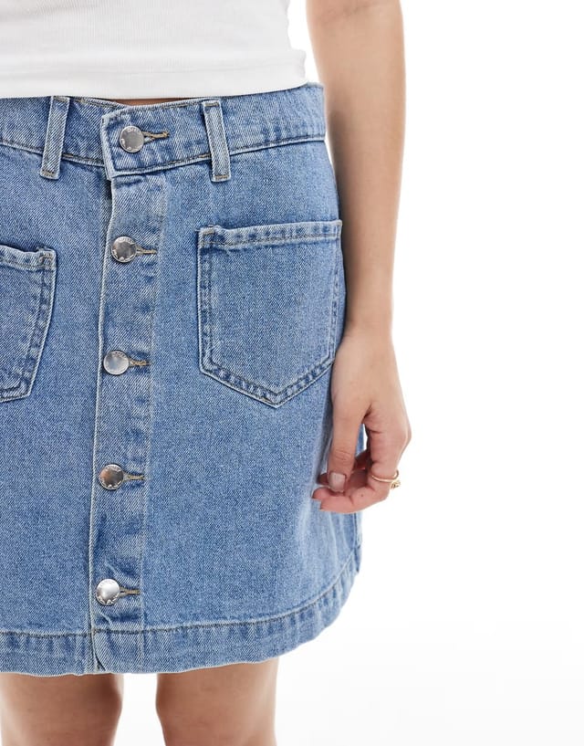 ASOS ONLY pocket detail denim mini skirt in light blue wash - 2