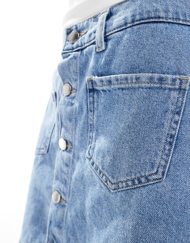 ASOS ONLY pocket detail denim mini skirt in light blue wash - 3