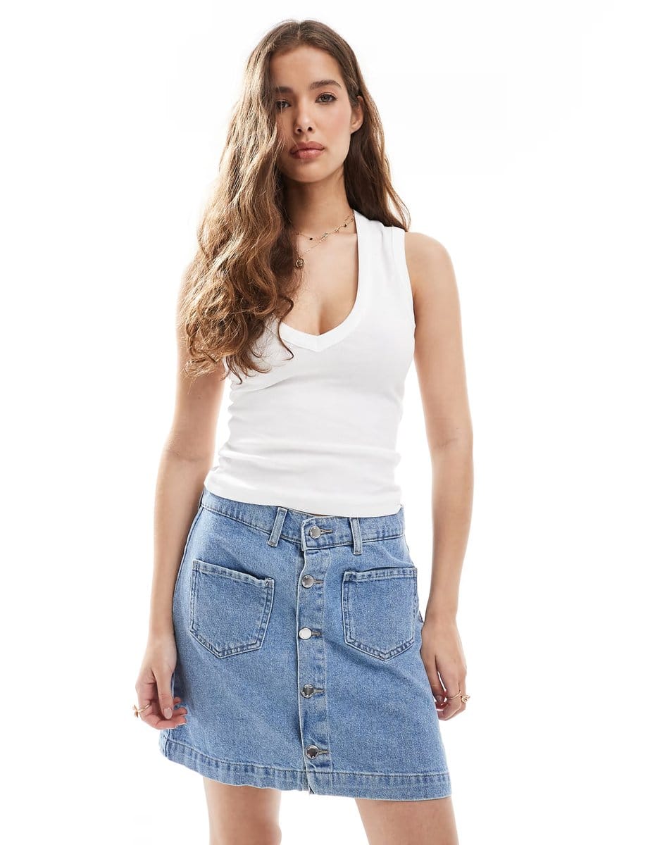 ASOS ONLY pocket detail denim mini skirt in light blue wash - 4