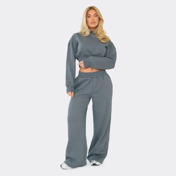 EGO Mid Rise Wide Leg Joggers In Steel Blue, Women's Size UK 6
