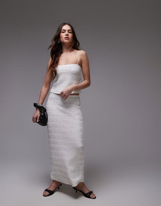 ASOS Topshop premium sequin cami top co-ord in white - 2