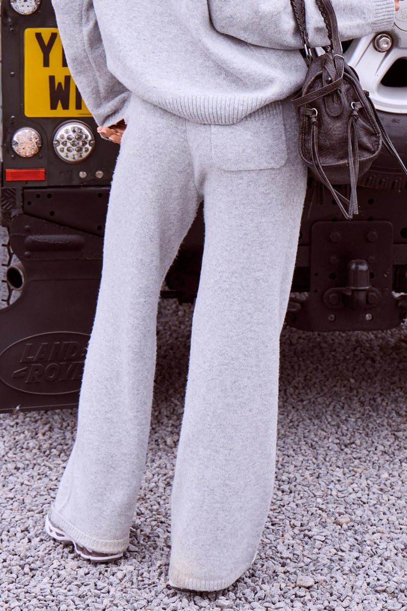 Kaiia Kaiia Script Knit Drawstring Wide Leg Trousers Light Grey - 4