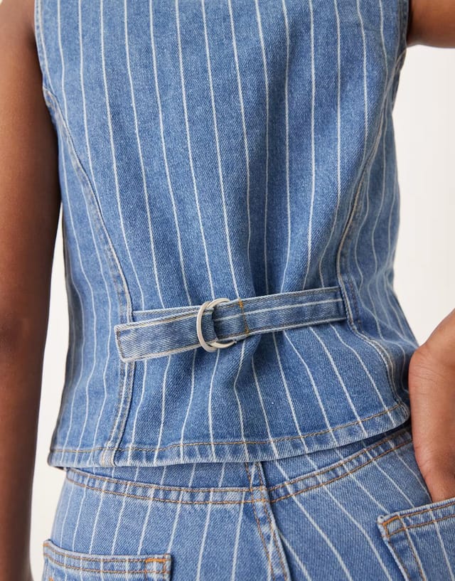 ASOS Nobody's Child Stockwell denim waistcoat co-ord in blue pinstripe - 3