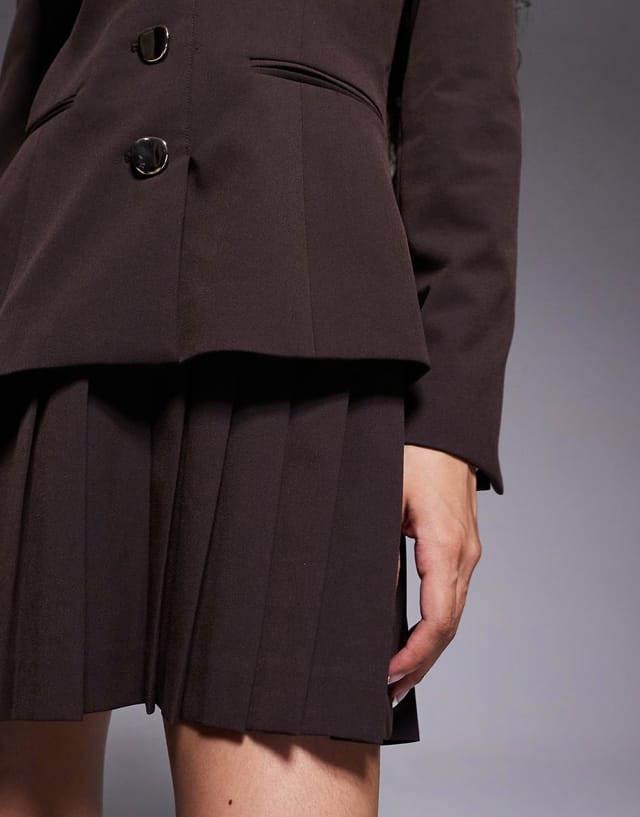 ASOS Forever New Petite tailored 2 in 1 blazer and pleated skirt mini dress in brown - 3