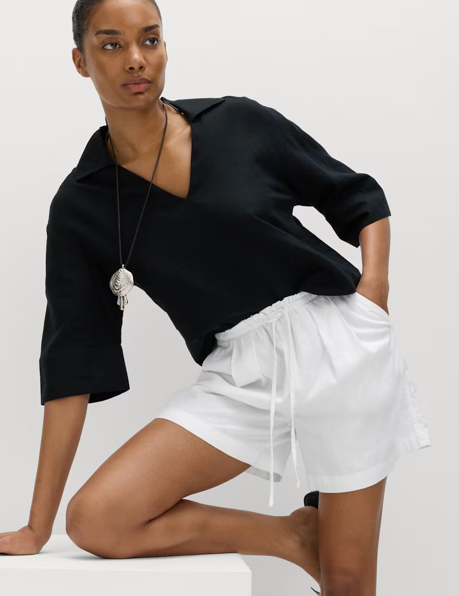 Marks & Spencer M&S Linen Rich High Waisted Shorts White - 4