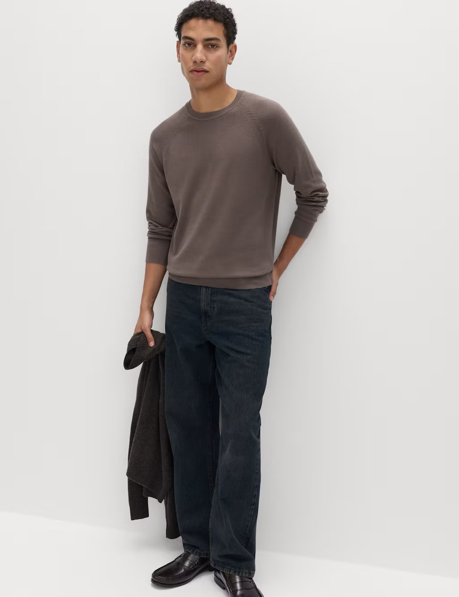 Marks & Spencer M&S Pure Cotton Crew Neck Jumper Medium Brown - 4