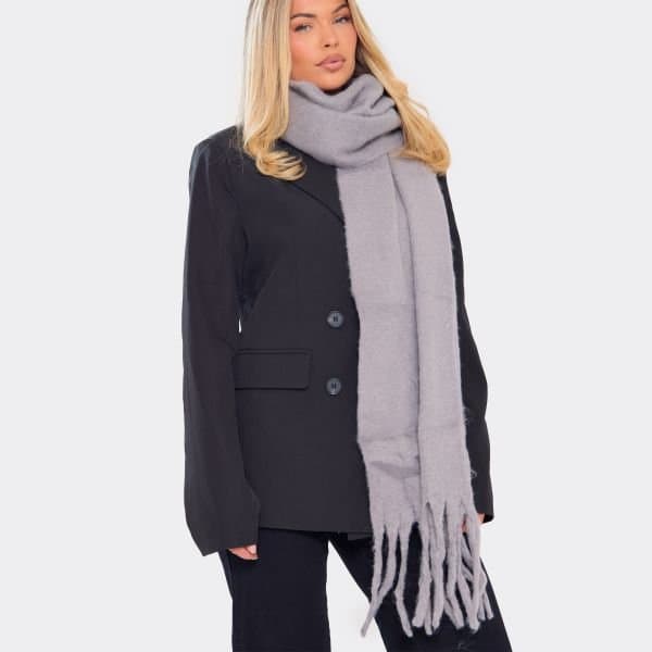 EGO EGO Oversized Fringe Detail Hem Scarf in Grey