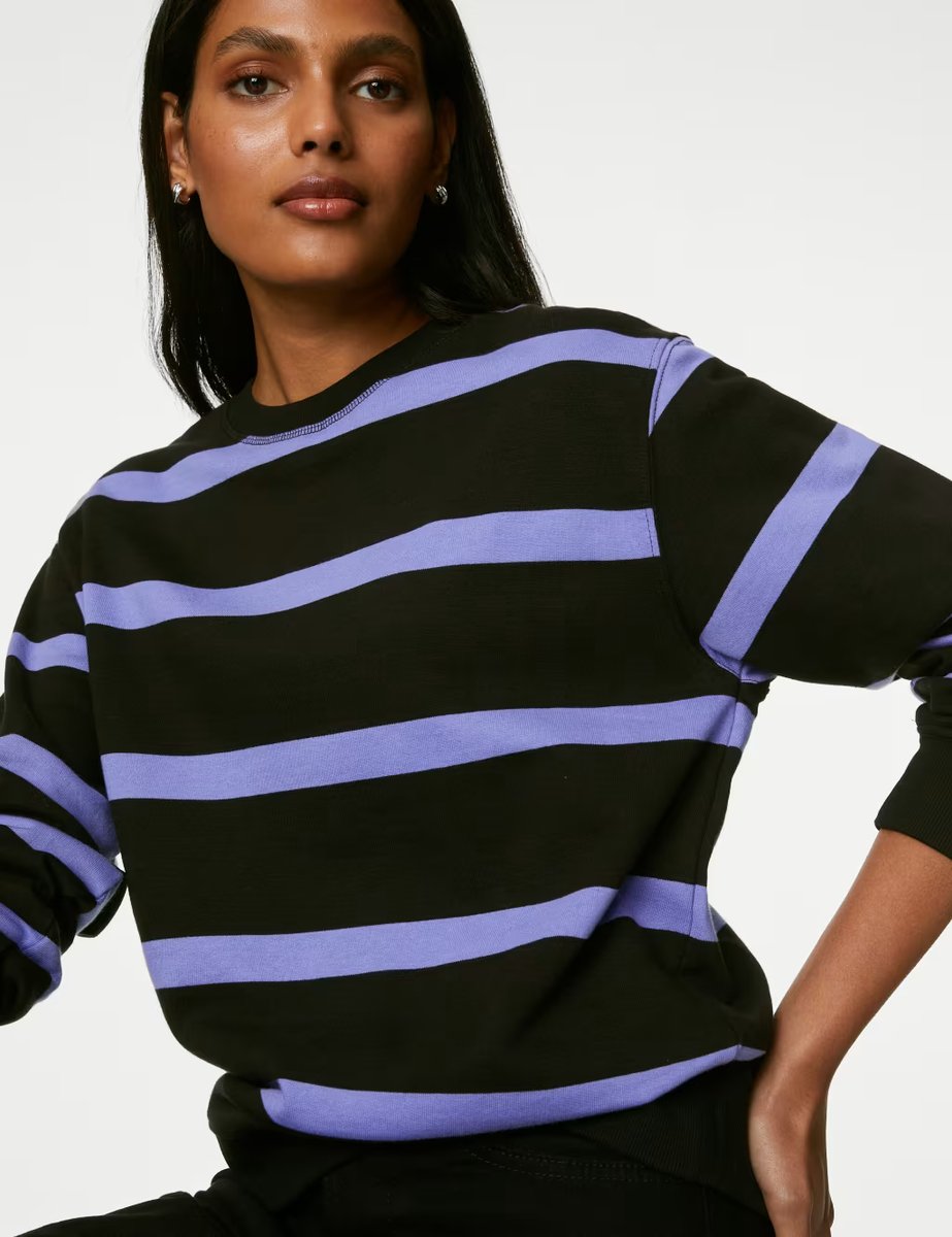 Marks & Spencer M&S Cotton Rich Striped Sweatshirt Navy Mix - 2