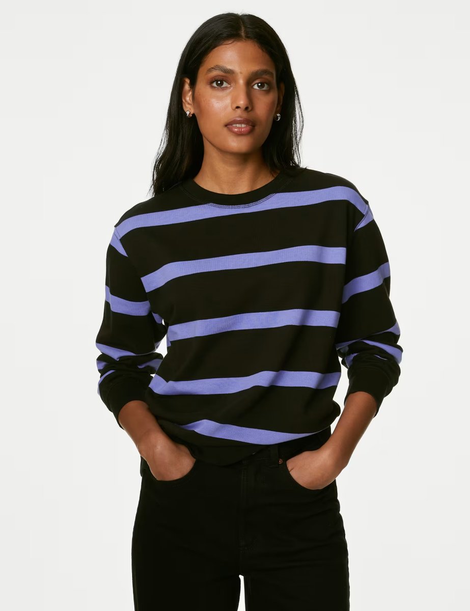 Marks & Spencer M&S Cotton Rich Striped Sweatshirt Navy Mix - 3
