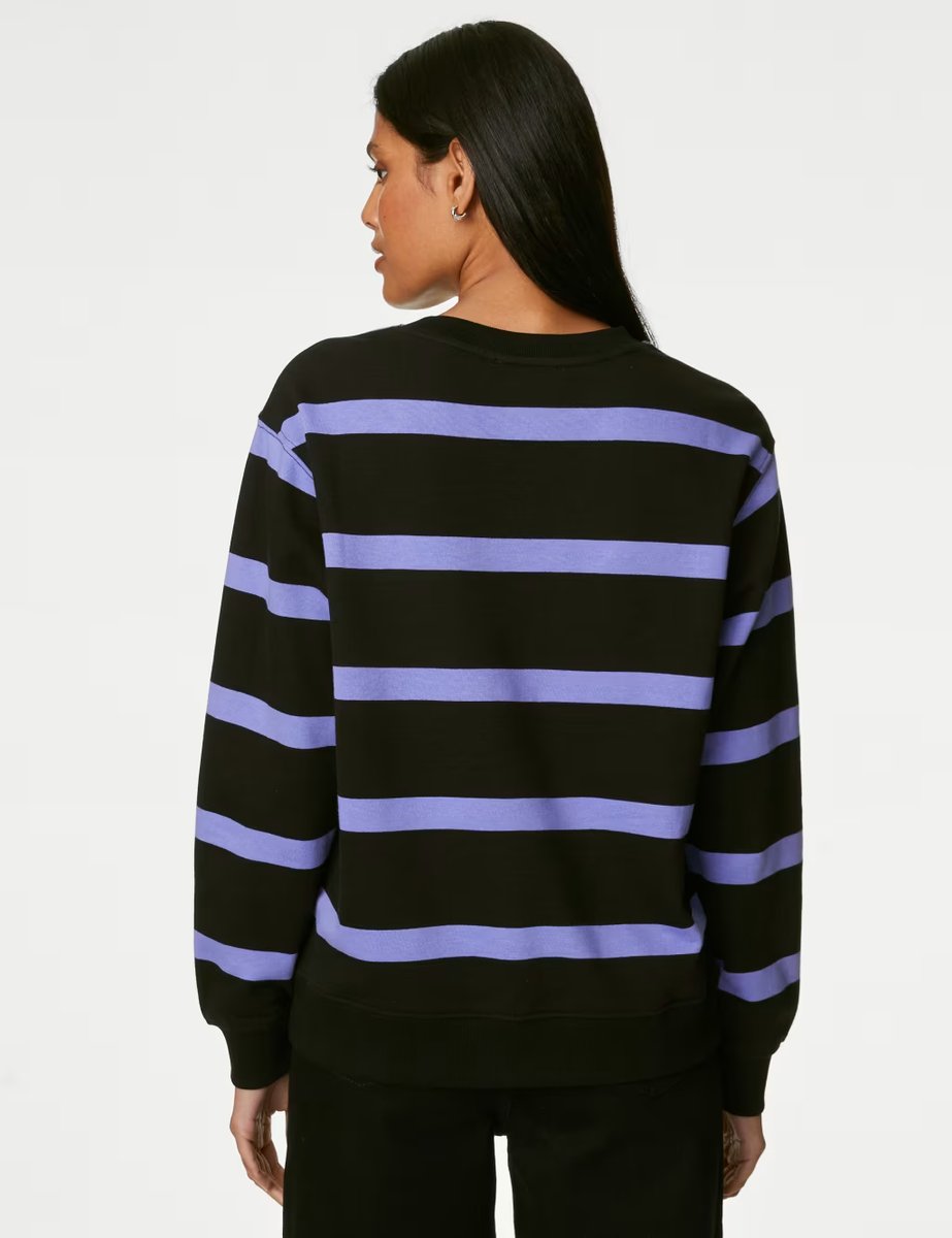 Marks & Spencer M&S Cotton Rich Striped Sweatshirt Navy Mix - 4