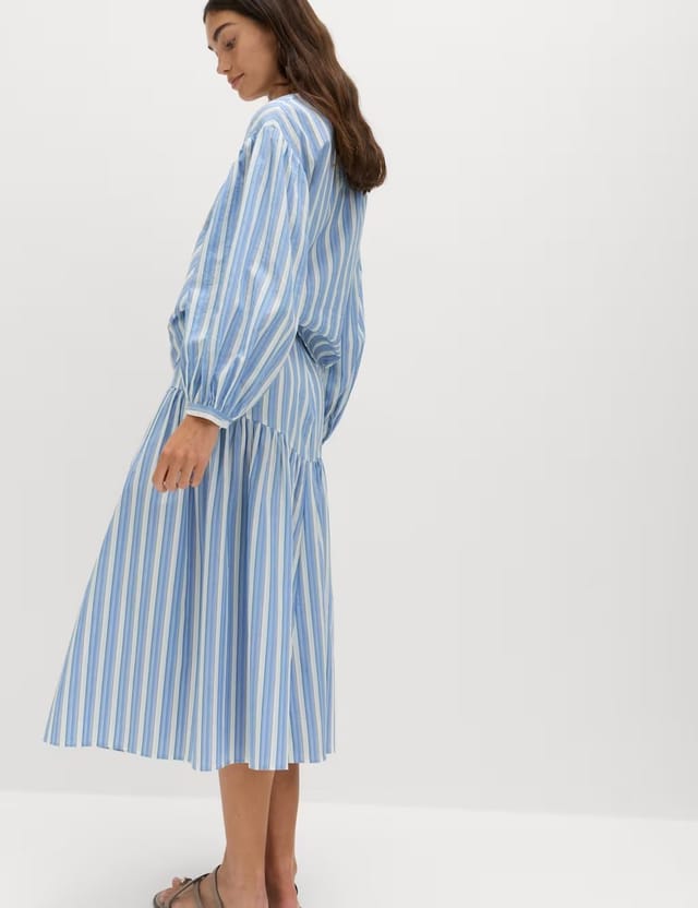 Marks & Spencer M&S Pure Cotton Striped Midi Drop Waist Skirt Blue Mix - 3