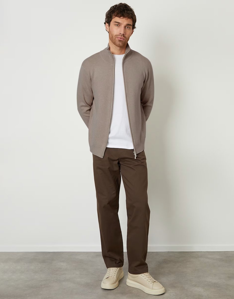 ASOS Threadbare Zip-through funnel neck knitted cardigan in taupe - 3