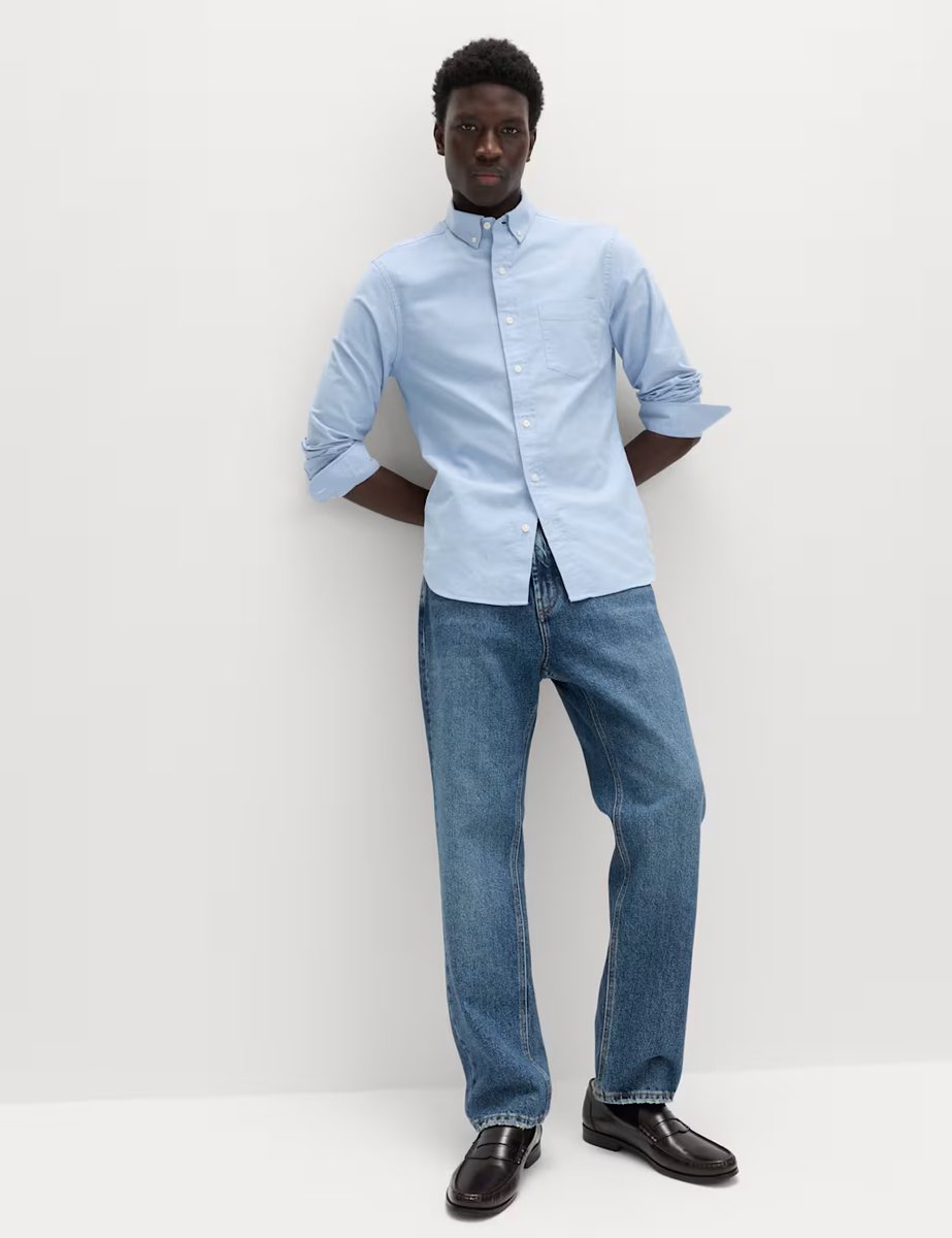 Marks & Spencer M&S Slim Fit Ultimate Cotton Rich Stretch Oxford Shirt Chambray - 4