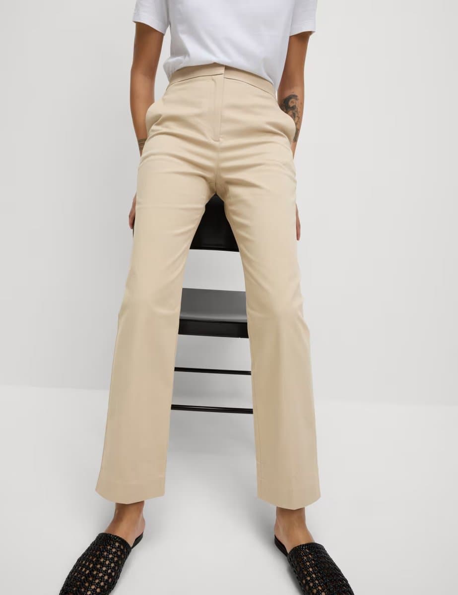Marks & Spencer M&S Cotton Rich Straight Leg Ankle Grazer Trousers Buff