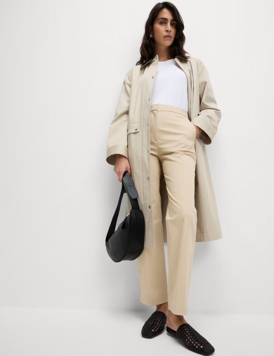 Marks & Spencer M&S Cotton Rich Straight Leg Ankle Grazer Trousers Buff - 2