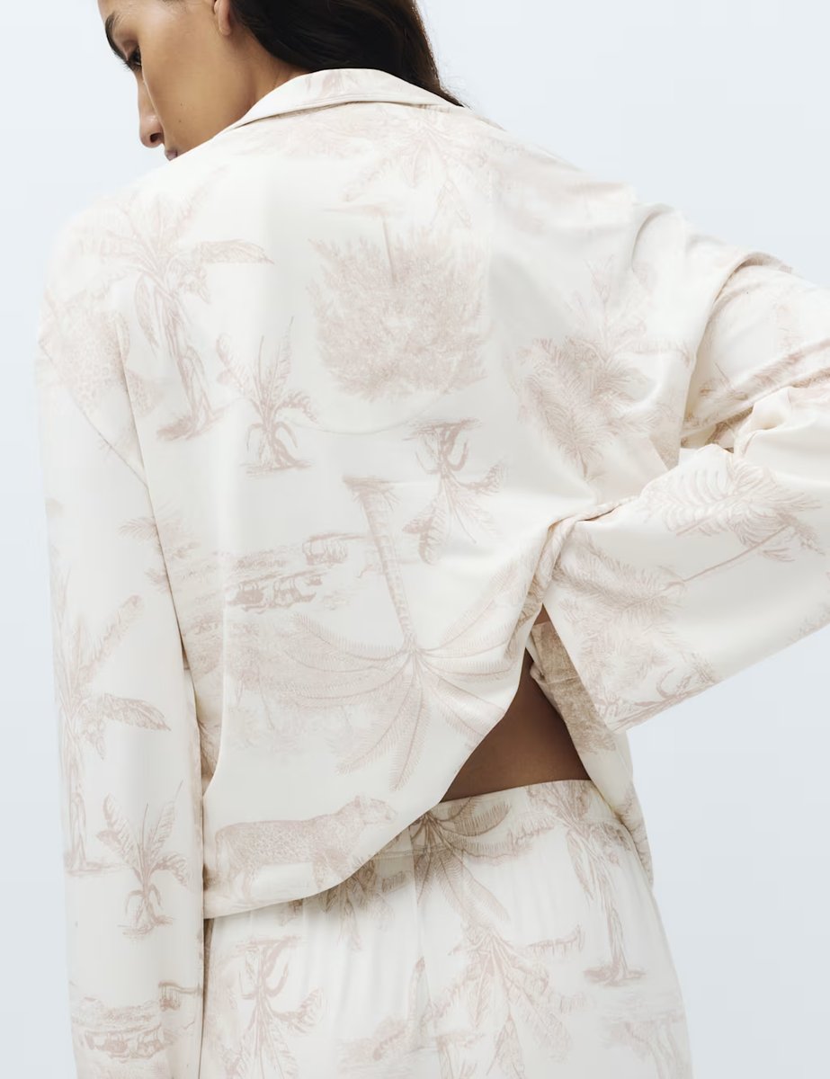 Marks & Spencer M&S Soft Touch Printed Revere Pyjama Set Ivory - 2