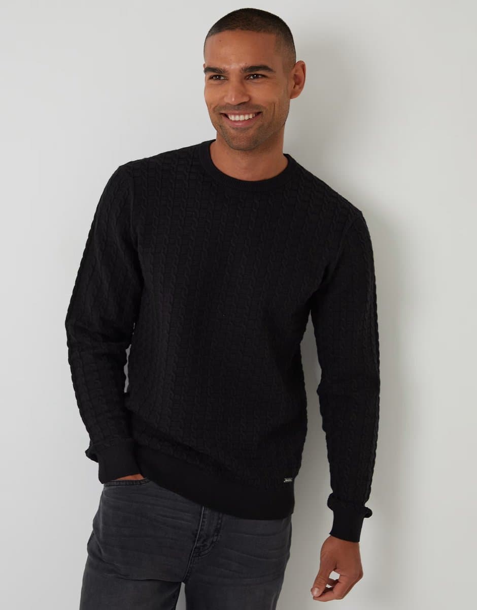 ASOS Threadbare Cable knit crew neck jumper in black